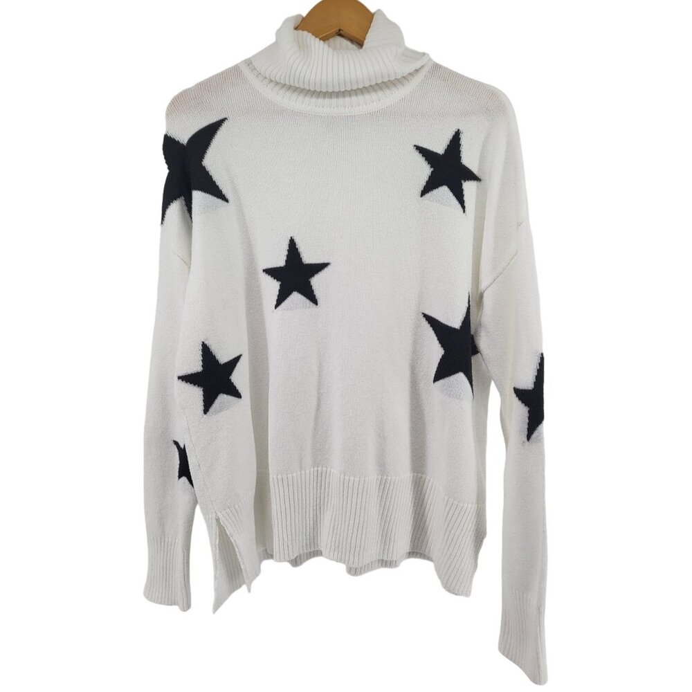 Sweet Romeo Womens‎ White Turtleneck Star Sweater Large Polyester/Nylon